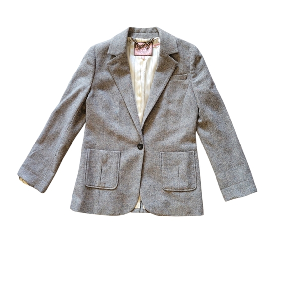 Juicy Couture Petite Wool Blend Blazer Grey Tweed Crest Label Y2K XS - Picture 2 of 9
